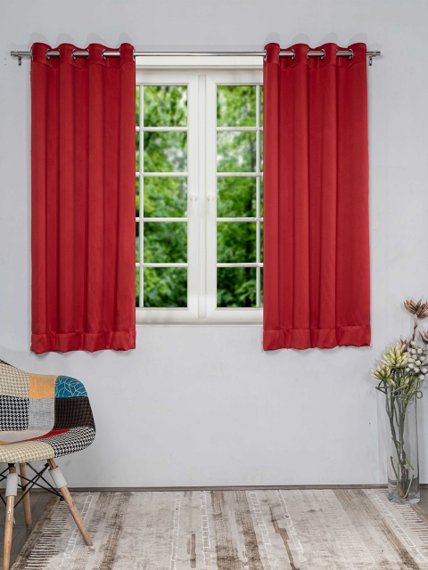 

SHIVANAA HOMES Set of 2 Red Black Out Window Curtain