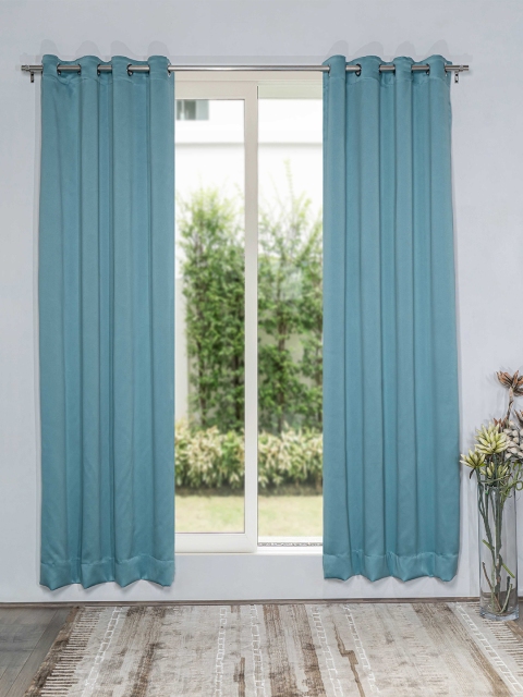 

SHIVANAA HOMES Pack Of 2 Teal Solid Long Door Curtain