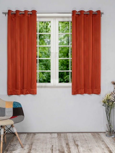 

SHIVANAA HOMES Orange Set of 2 Black Out Window Curtains