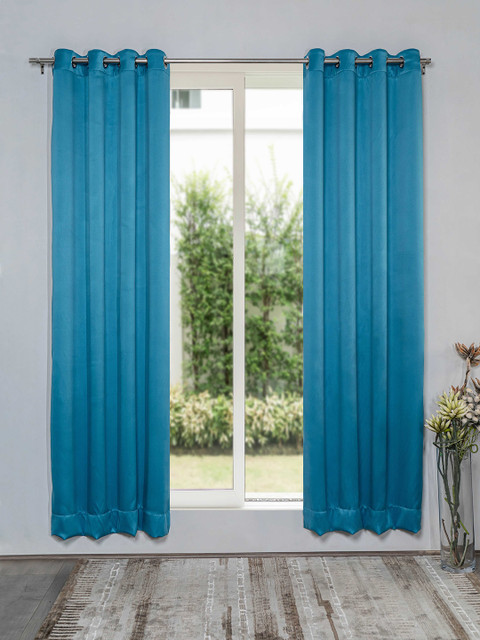 

SHIVANAA HOMES Set Of 2 Blue Black Out Long Door Curtain