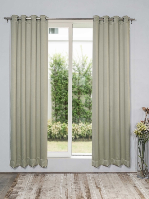 

SHIVANAA HOMES Set Of 2 Olive Green Black Out Long Door Curtain