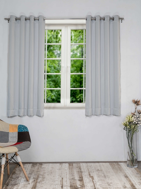 

SHIVANAA HOMES Grey Melange Set of 2 Black Out Window Curtain