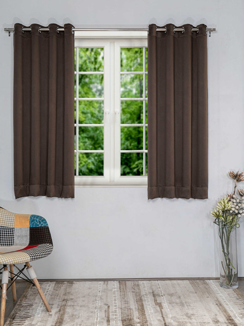 

SHIVANAA HOMES Coffee Brown Set of 2 Black Out Window Curtain