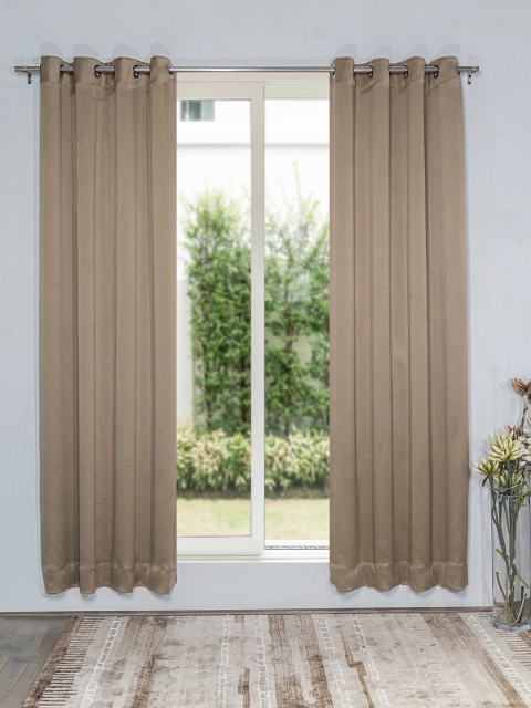 

SHIVANAA HOMES Beige Set of 2 Black Out Door Curtains