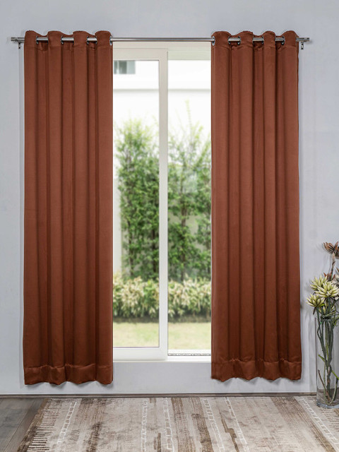 

SHIVANAA HOMES Pack Of 2 Brown Solid Long Door Curtain