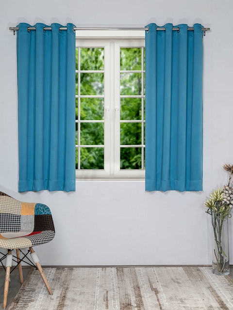 

SHIVANAA HOMES Blue Set of 2 Black Out Window Curtain