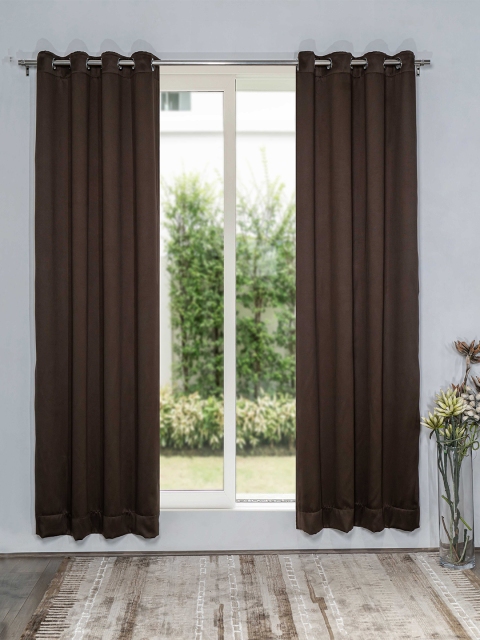 

SHIVANAA HOMES Coffee Brown Set of 2 Black Out Door Curtains