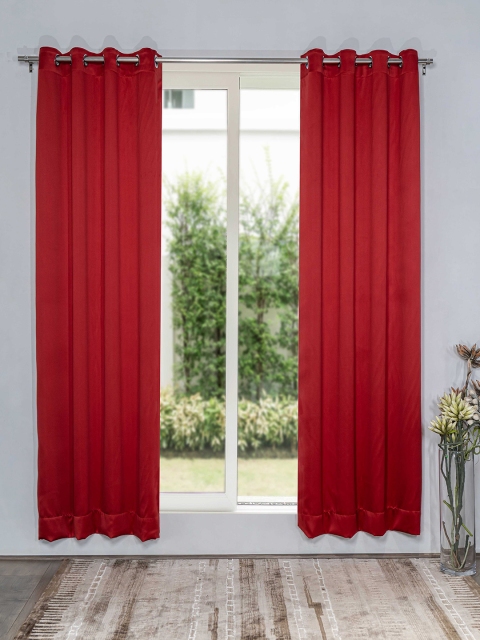 

SHIVANAA HOMES Set of 2 Maroon Black Out Door Curtain