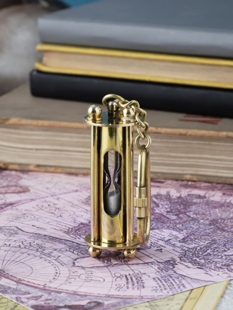 

EXIM DECOR Gold-Toned Brass Tube Type Sand Timer Key Chain