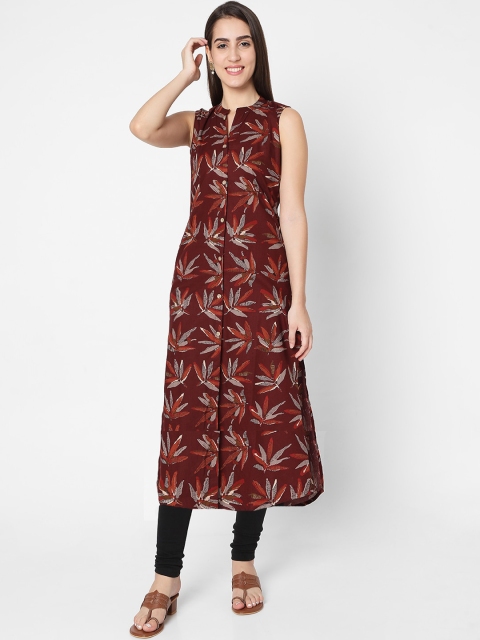 

SALWAR STUDIO Women Maroon Printed Thread Work Kurta