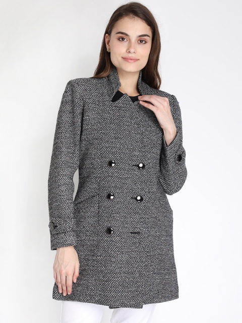 

LEBORK Women Grey Textured Longline Winter Coat