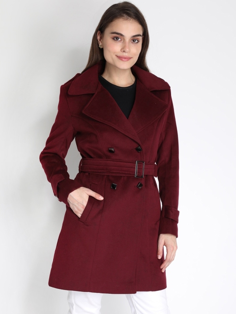 

LEBORK Women Maroon Woolen Trench Coat