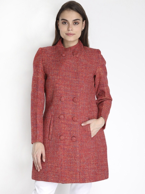 

LEBORK Women Red Self-Design Woolen Pea Coat