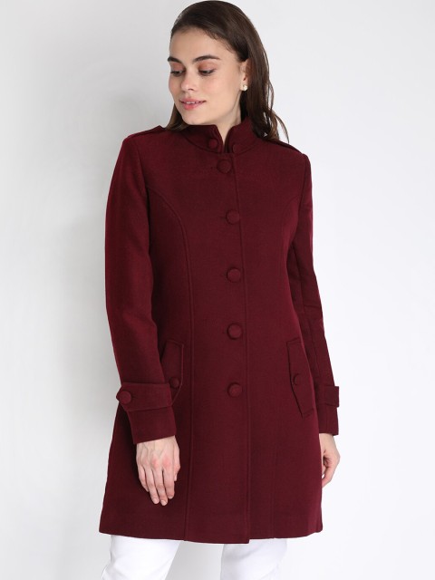 

LEBORK Women Maroon Solid Longline Winter Coat