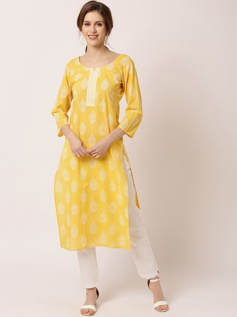 

THE NKS PLUS Women Yellow Ethnic Motifs Cotton Kurta