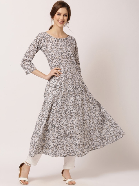 

THE NKS PLUS Women Black Ethnic Motifs Printed Thread Work Kurta