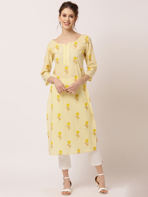 

THE NKS PLUS Women Cream-Coloured Floral Printed Kurta
