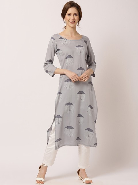 

THE NKS PLUS Women Grey Printed Kurta