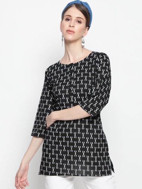 

THE NKS PLUS Black Geometric Print Pure Cotton Top