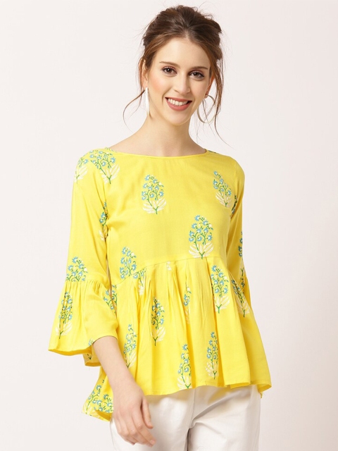

THE NKS PLUS Women Yellow Floral Printed Peplum Top
