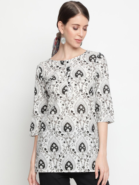 

THE NKS PLUS Women Black & White Cotton Printed Top