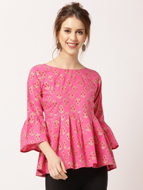 

THE NKS PLUS Pink Floral Print Cotton Peplum Top