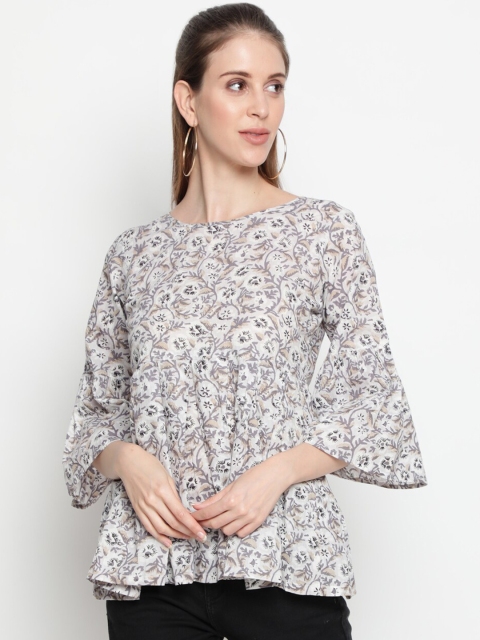 

THE NKS PLUS White & Grey Print Peplum Top