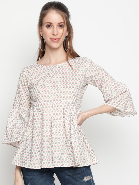 

THE NKS PLUS White Geometric Print Top