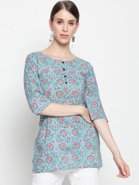 

THE NKS PLUS Blue & Orange Floral Print Cotton Top