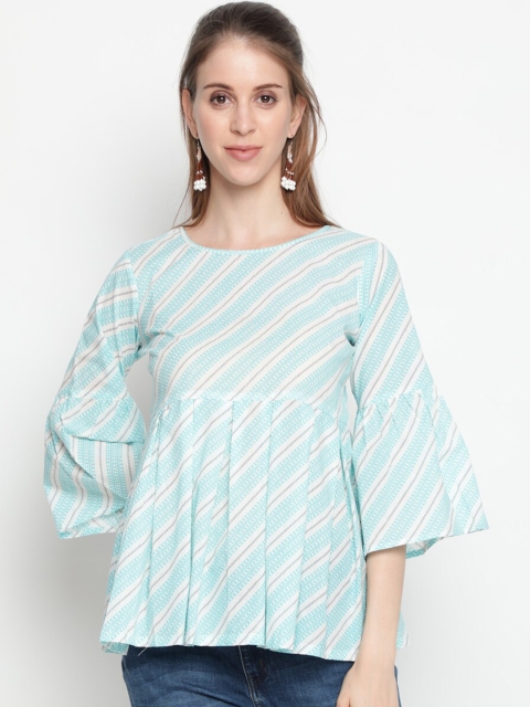 

THE NKS PLUS Blue Striped Cotton Empire Top