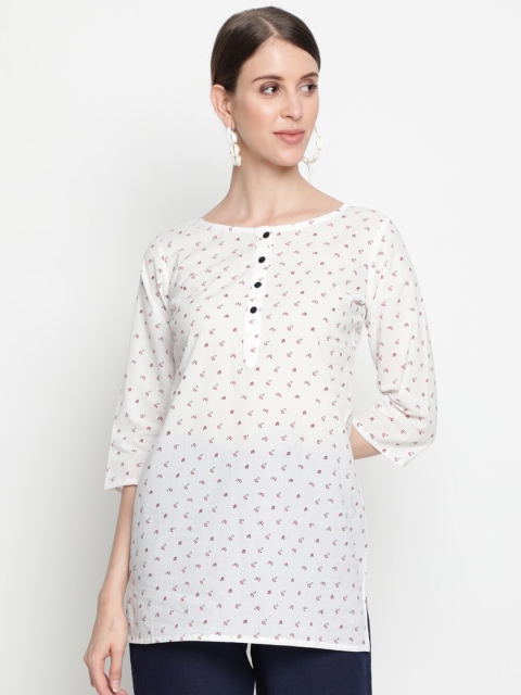 

THE NKS PLUS White Geometric Print Pure Cotton Top