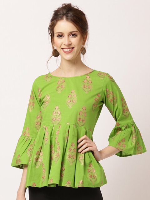 

THE NKS PLUS Women Green Floral Print Peplum Top
