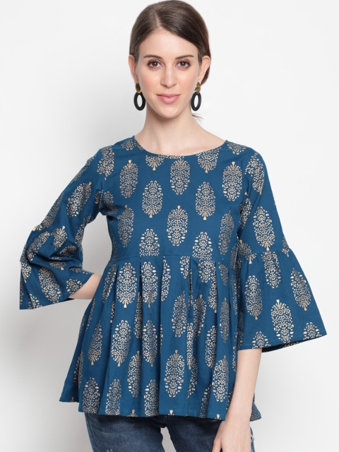 

THE NKS PLUS Woman Blue Floral Print Peplum Top