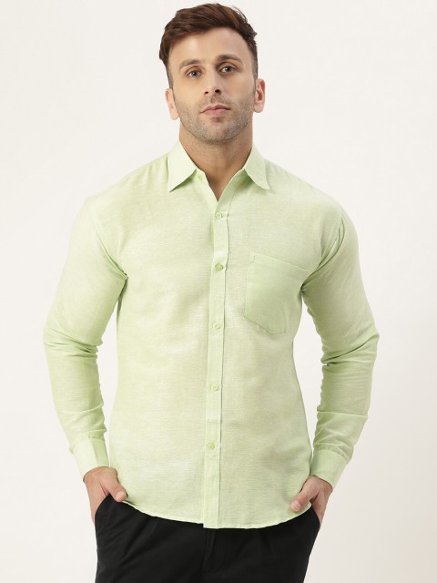 

KHADIO Men Green Solud Regular Fit Cotton Casual Shirt