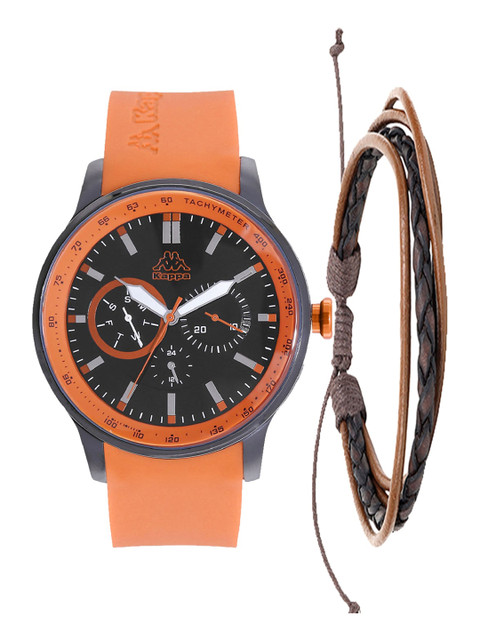 

Kappa Men Black & Orange Watch & Leather Bracelet Gift Set KPWGift Set-49