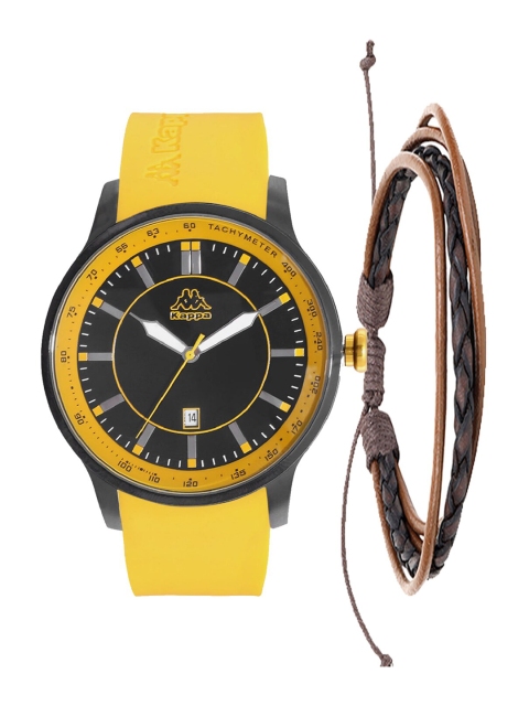 

Kappa Men Black & Yellow Watch & Leather Bracelet Gift Set