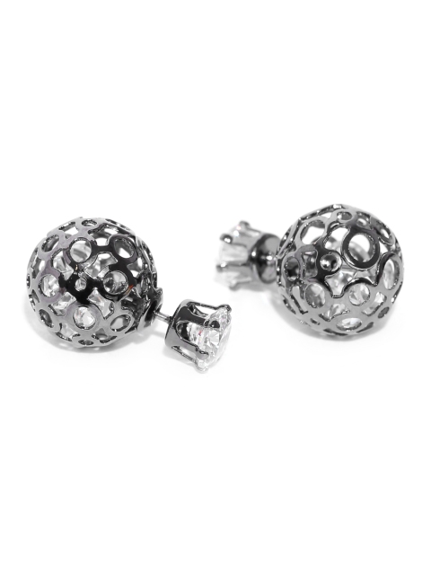 

DressBerry Gunmetal-Toned Double-Sided Stone Stud Earrings, Metallic