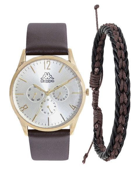 

Kappa Men White & Brown Watch & Leather Bracelet Gift Set KPWGift Set-8