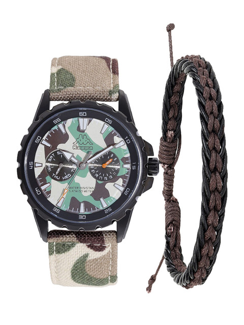 

Kappa Men Green & Beige Camouflage Watch & leather Bracelet Gift Set