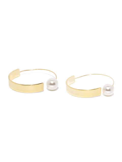 

DressBerry Gold-Toned & White Double-Sided Semi-Hoop Earrings