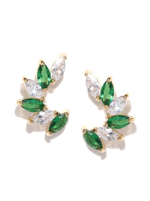 

DressBerry Gold-Toned & Green Stone Stud Earrings
