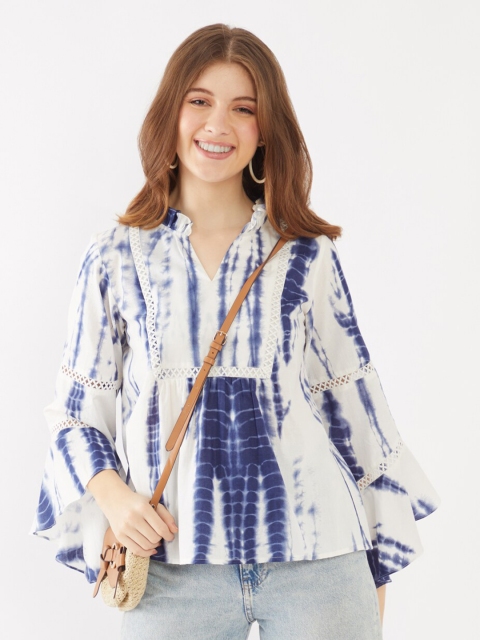 

Zink London Blue & White Tie and Dye Print Top