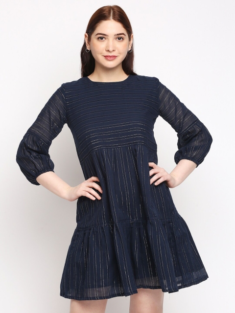 

Kuber Studio Navy Blue Striped A-Line Dress