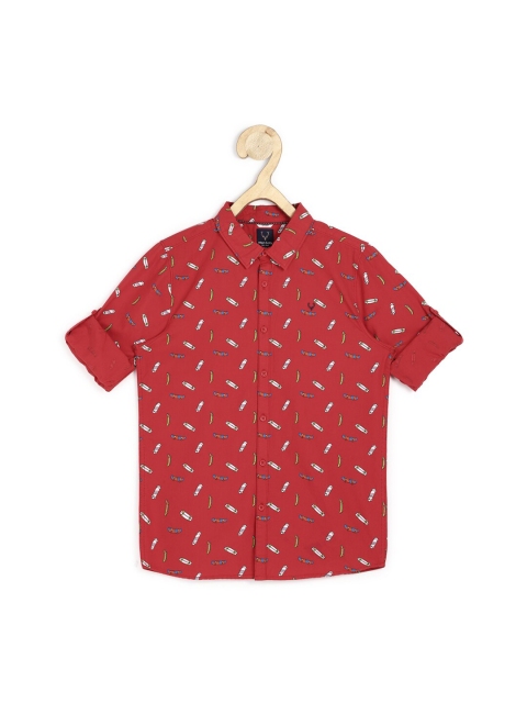 

Allen Solly Junior Boys Red Slim Fit Printed Cotton Casual Shirt
