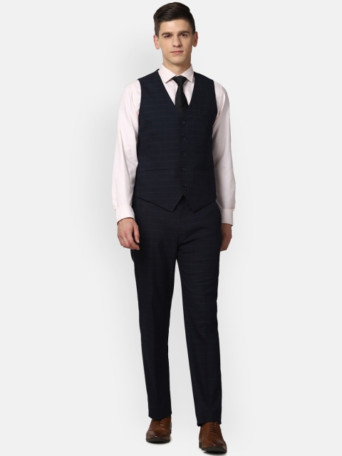 

Peter England Elite Men Navy Blue Striped Single Breasted Formal 3-Piece Formal Suit
