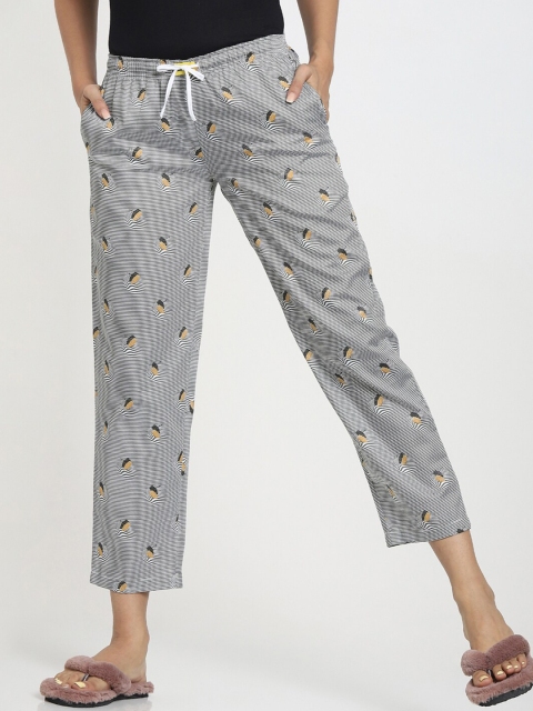 

Bewakoof Women Grey & Yellow Printed Cotton Lounge Pants
