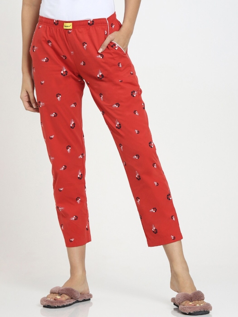 

Bewakoof Women Red & White Printed Cotton Lounge Pants