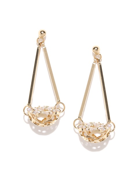 

Dressberry Gold-Toned Stone-Studded Drop Earrings