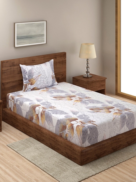 

TAG 7 White & Grey Floral 210 TC Single Bedsheet with 1 Pillow Covers