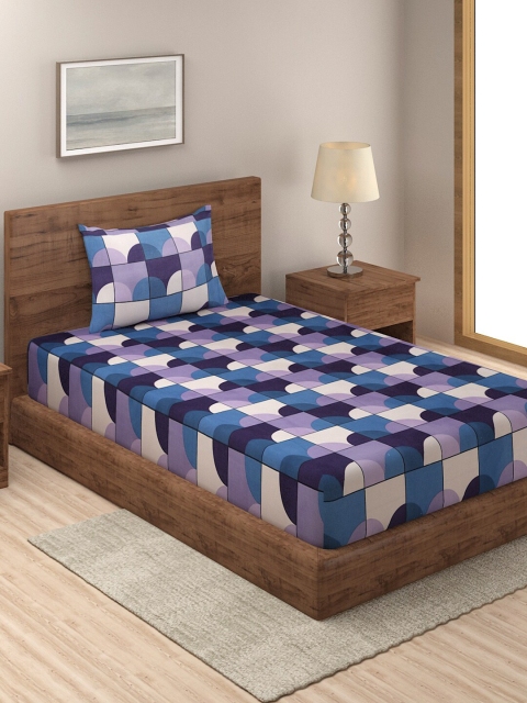 

TAG 7 Blue & Purple Geometric 210 TC Cotton Single Bedsheet with 1 Pillow Cover